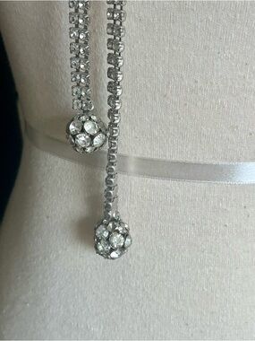 Long Silver Rhinestone Lariat Necklace
